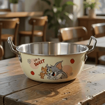 Tom and Jerry Stainless Steel Kadai with Dual Handles | Cute Cartoon Deep Cooking Bowl & Multipurpose Kitchen Pot – Single Piece