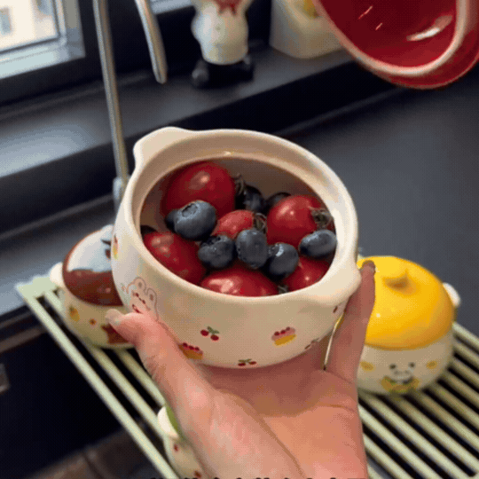 Cute Ceramic Casserole Bowl with Lid | Kawaii Cartoon Printed Soup Bowl, Japanese-Style Ceramic Serving Pot for Rice, Curry & Noodles