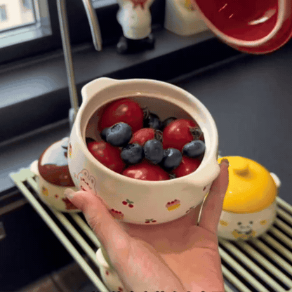 Cute Ceramic Casserole Bowl with Lid | Kawaii Cartoon Printed Soup Bowl, Japanese-Style Ceramic Serving Pot for Rice, Curry & Noodles