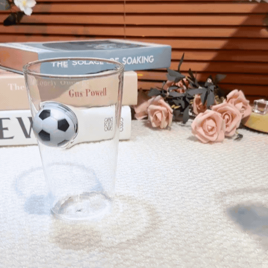 Football Handle Glass 550ml | Unique Soccer Ball Grip Drinking Glass for Cold Drinks, Juice & Mocktails