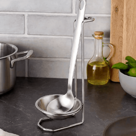 Stainless Steel Ladle Holder with Stand – Kitchen Spoon Rest for Cooking, Soup Ladle, Serving Spoon & Utensil Organizer