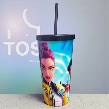K-POP SS Sipper Bottle with Straw | Stylish Korean Pop Idol Printed Tumbler | Reusable Leakproof Sipper Cup for Kids, Teens & K-Pop Fans