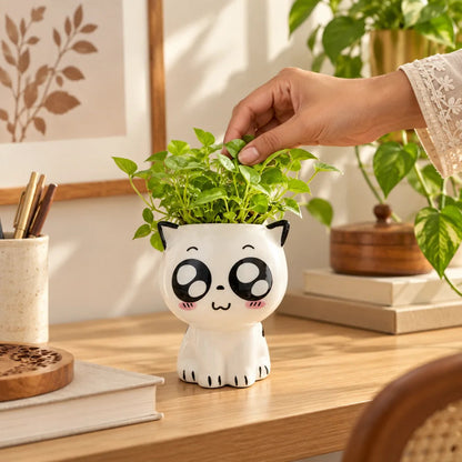 Cute Cat Ceramic Planter Pot – Kawaii Cartoon Cat Flower Pot for Home & Desk Decor
