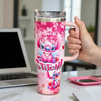 Stanley Stitch Travel Mug – 20 oz Stainless Steel Insulated Cup with Handle (Dark Pink)