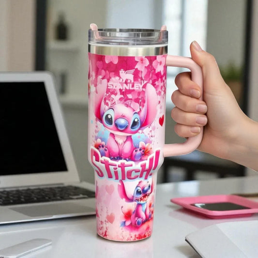 Stanley Stitch Travel Mug – 20 oz Stainless Steel Insulated Cup with Handle (Dark Pink)