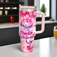 Stanley Stitch Travel Mug – 20 oz Stainless Steel Insulated Cup with Handle (Dark Pink)