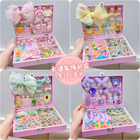High-end children's hair accessories set, gift box for girl's birthday, hair ring, hairpin, rubber band, headdress, little princess cute jewelry box (Pack of 1 Box set)
