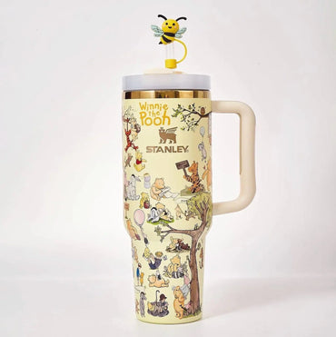 Winnie The Pooh Stanley 40oz 1200ml Tumbler with Handle & Lid | Cute Cartoon Quencher Style Water Bottle with Gift Box