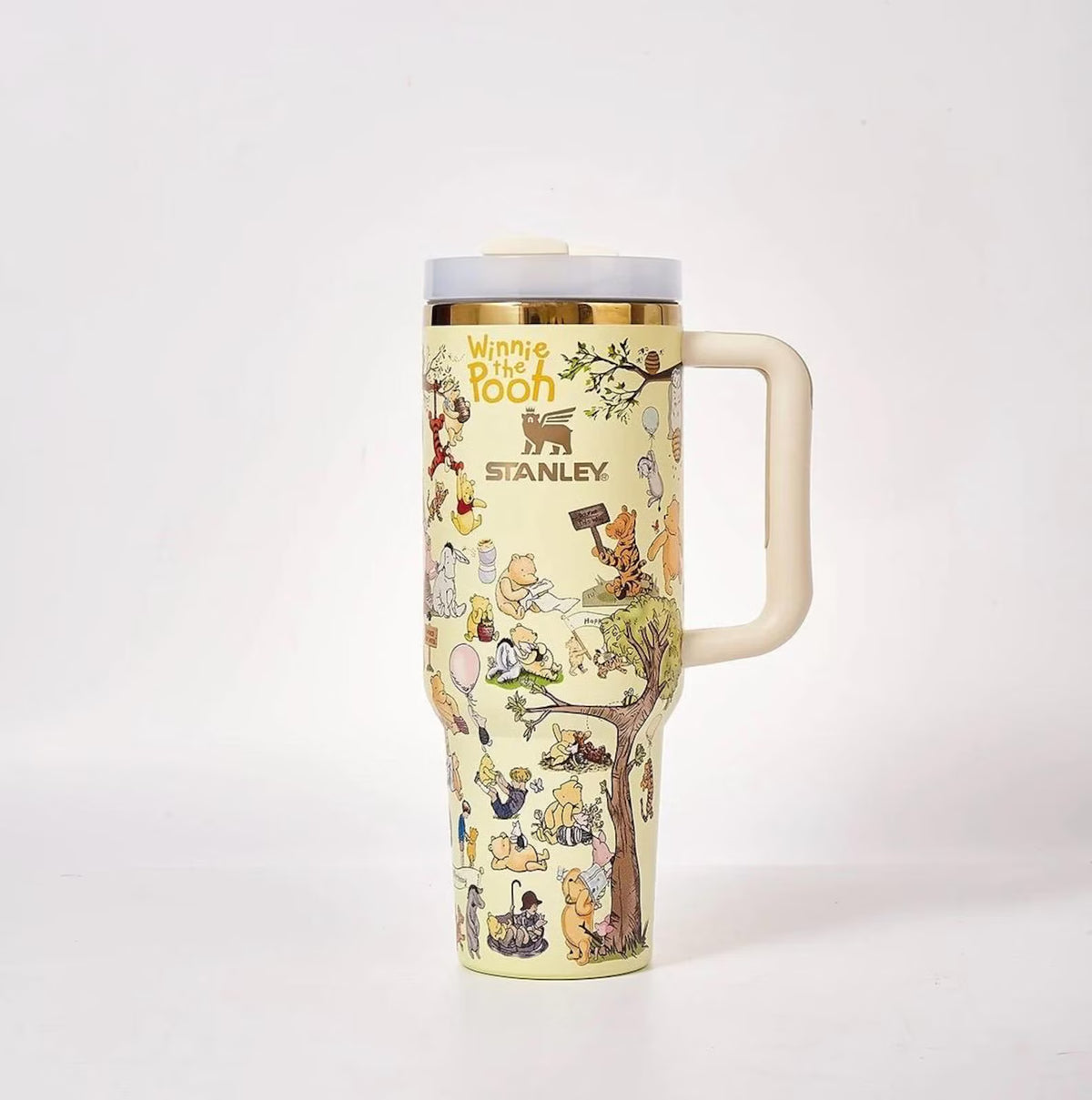 Winnie The Pooh Stanley 40oz 1200ml Tumbler with Handle & Lid | Cute Cartoon Quencher Style Water Bottle with Gift Box