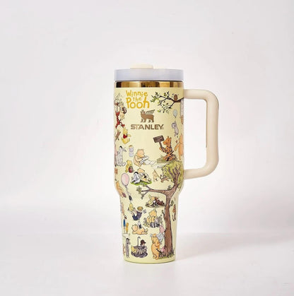 Winnie The Pooh Stanley 40oz 1200ml Tumbler with Handle & Lid | Cute Cartoon Quencher Style Water Bottle with Gift Box