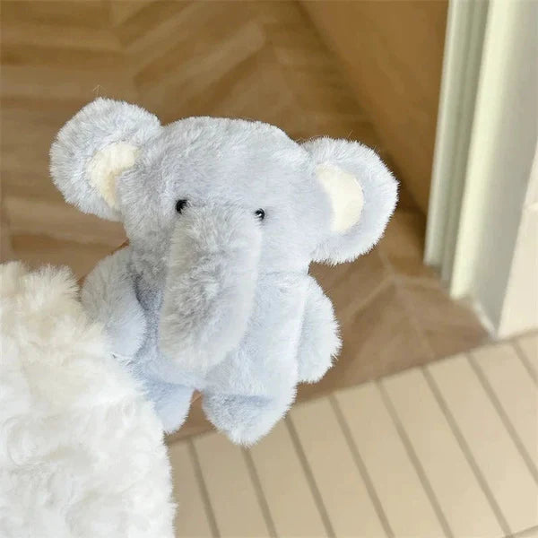Cute Elephant Plush AirPods Case | Kawaii Furry Elephant AirPods Cover with Keychain | Soft Cartoon Protective Earbuds Case