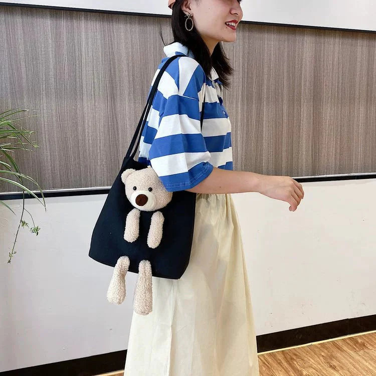 Cute Teddy Bear Plush Tote Bag for Girls – Soft Kawaii Shoulder Handbag | Aesthetic Casual Carry Bag