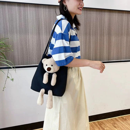 Cute Teddy Bear Plush Tote Bag for Girls – Soft Kawaii Shoulder Handbag | Aesthetic Casual Carry Bag