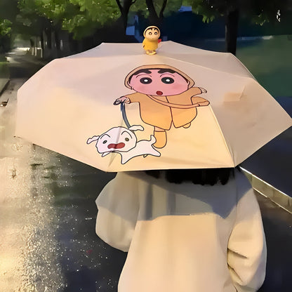 Shinchan Cartoon Automatic Umbrella – Cute Foldable Kids & Women Umbrella | Windproof Waterproof Travel Umbrella | Kawaii Shinchan Rain Umbrella