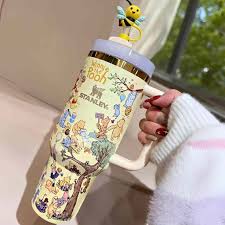 Winnie The Pooh Stanley 40oz 1200ml Tumbler with Handle & Lid | Cute Cartoon Quencher Style Water Bottle with Gift Box