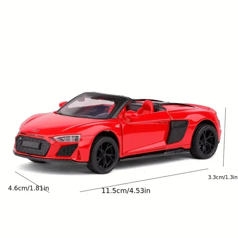 CCA 1:42 Audi R8 V10 Spyder Diecast Model Car with Display Case | Premium Metal Alloy Scale Model | Black Box Edition | Collectible Sports Car