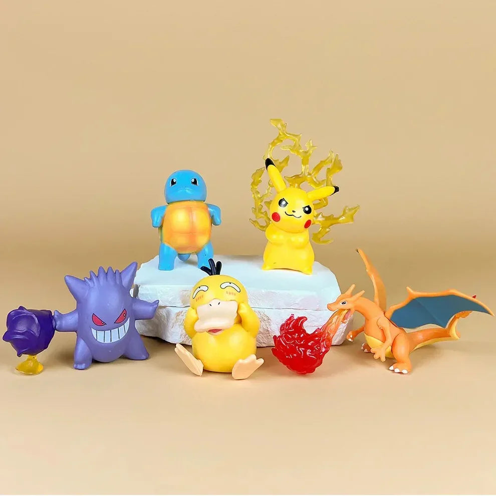 Pokemon Action Figure Set of 5 – Pikachu, Charizard, Squirtle, Gengar & Psyduck PVC Mini Collectible Figurines | Anime Pokemon Toys for Kids, Collectors, Desk Decor & Birthday Gifts