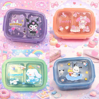 Kawaii Cartoon Lunch Box | Cute Kuromi, My Melody, Cinnamoroll & Pochacco Lunch Box | Leakproof Multi-Compartment Bento Box for Kids & Adults