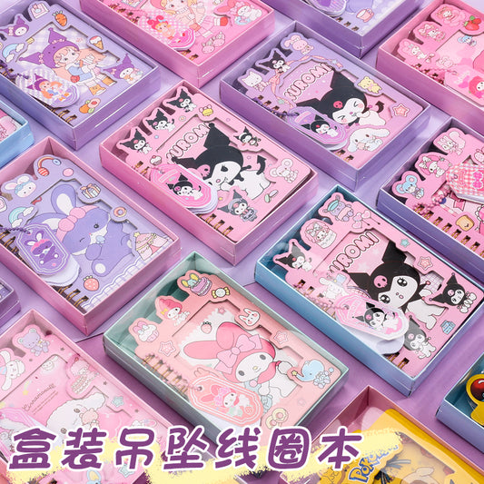 Sanrio Cute Cartoon Girl Heart Coil Notebook – High-Value Portable Pendant Small Notebook for Students – Creative & Stylish Mini Notebook with Pendant(Pack of 4)