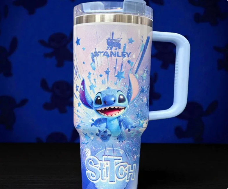Stitch Stanley Style Stainless Steel Travel Tumbler with Handle & Straw – Cute Cartoon Insulated Water Cup (Large Capacity)