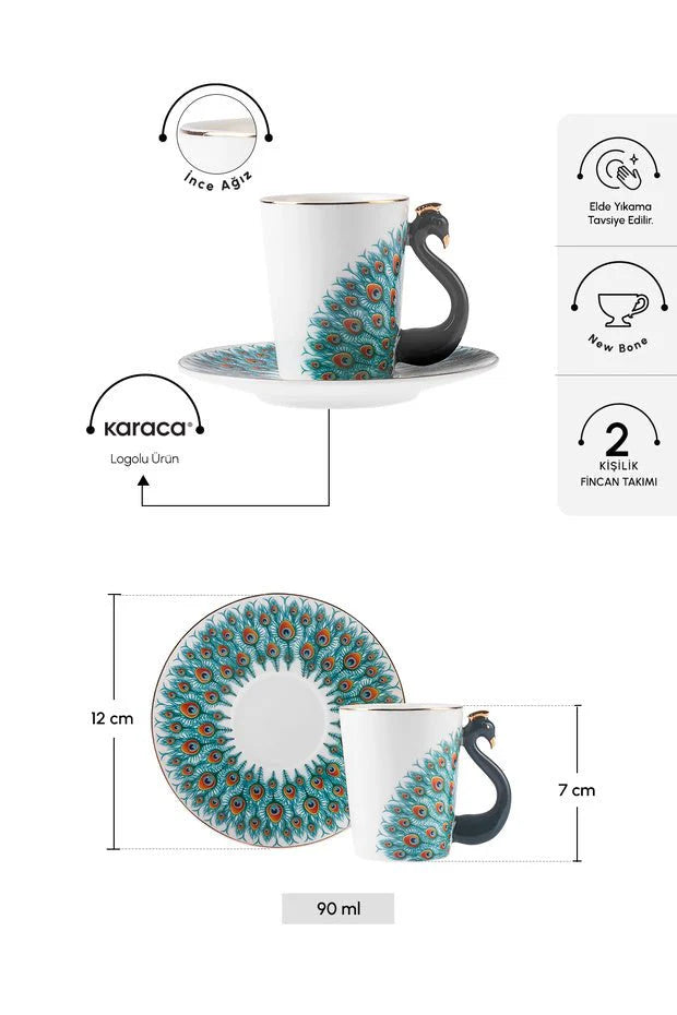 Luxury Peacock Design Coffee Cup & Saucer Set (one set)  – Ceramic Tea Cup with 3D Swan Handle, Premium Decorative Mug Set for Home & Gifting