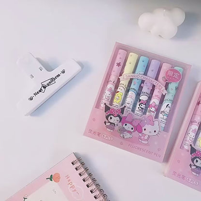 Sanrio Characters Kawaii Fluorescent Marker Set – 6 Colors