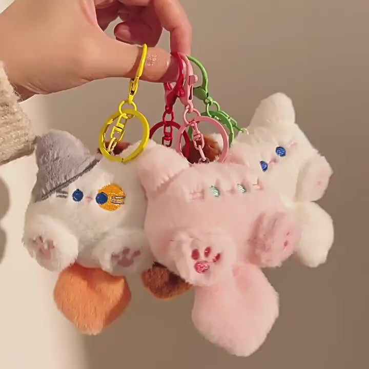 Kawaii Plush Cat Keychain – Cute Fluffy Kitty Bag Charm for Girls & Cat Lovers
