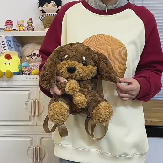 Kawaii Cute Plush Puppy Backpack Bag – Soft Teddy Dog Shoulder Bag for Girls & Kids | Kawaii Plush Animal Backpack Purse