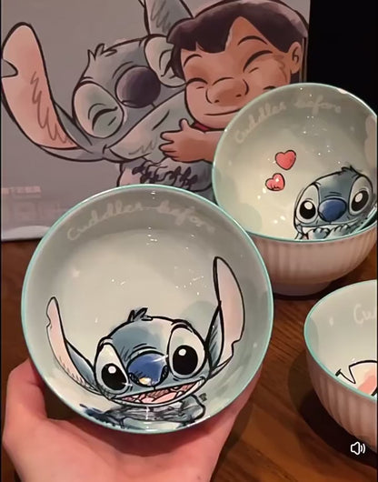 Stitch Bowl Set of 4 with Gift Box – Cute Cartoon Ceramic Snack & Dessert Bowls | Disney Stitch Kitchen Set for Kids & Gifts