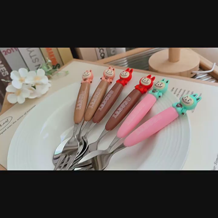 Labubu Travel Portable Cutlery Set | Cute Cartoon Spoon & Fork with Case