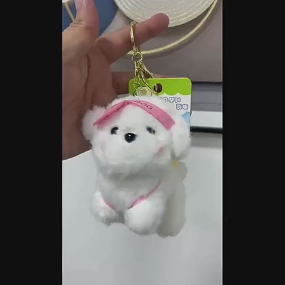 Kawaii Feel Dog Plush Keychain | Cute Fluffy Puppy Bag Charm | Soft Anime Aesthetic Keyring for Girls