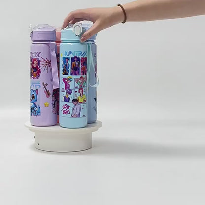 700ml K-Pop Cartoon Water Bottle with Strap | Cute Korean Idol Design Leak-Proof Flip Lid Sipper Bottle for School, Travel & Daily Use