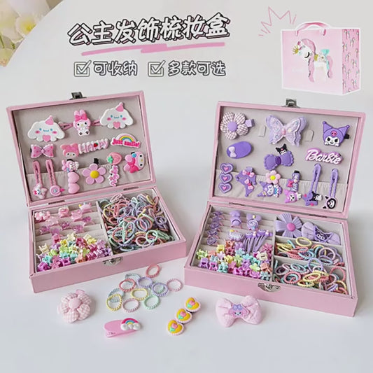 High-end children's hair accessories set, gift box for girl's birthday, hair ring, hairpin, rubber band, headdress, little princess cute jewelry box (Pack of 1 Box set)