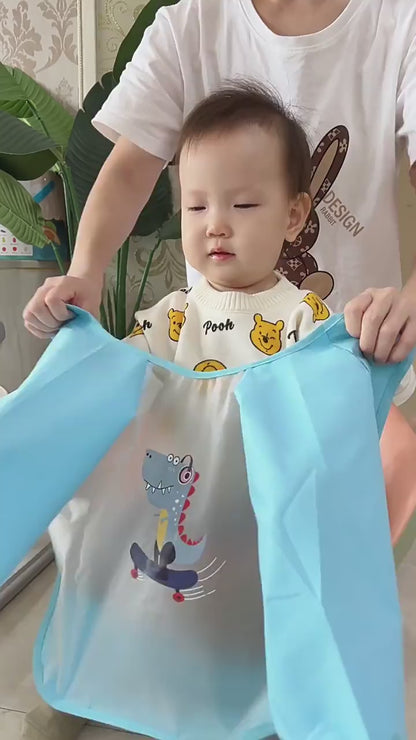 Kids Waterproof Feeding Bib with Sleeves – Cute Cartoon Rabbit & Dinosaur Long Sleeve Baby Apron | Mess-Free Eating & Painting Smock for Toddlers