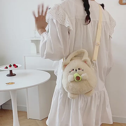 Kawaii Avocado Bear Plush Sling Bag | Cute Soft Toy Crossbody Bag for Girls & Kids