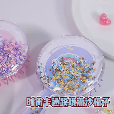 Kawaii Little Mermaid Glitter Hair Brush for Girls – Cute Star-Shaped Detangling Comb
