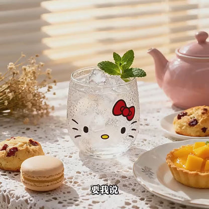 Hello Kitty Glass Milk Mug – Cute Sanrio Transparent Coffee Cup, Cartoon Kitty Drinking Glass for Milk, Coffee, Juice & Aesthetic Desk Decor