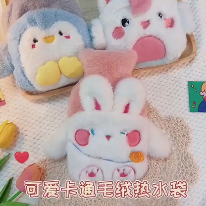 Cute Kawaii Plush Hot Water Bottle 500ml – Soft Cartoon Animal Warm Water Bag for Winter, Pain Relief & Cozy Comfort