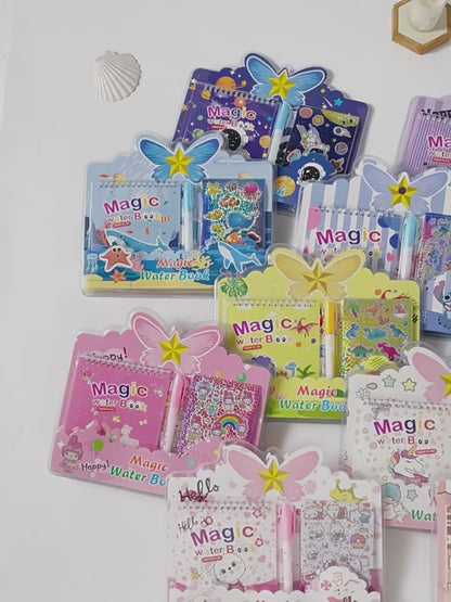 Kawaii Magic Water Coloring Book Set with Refillable Pen – Reusable No-Mess Painting Activity Book for Kids & Toddlers