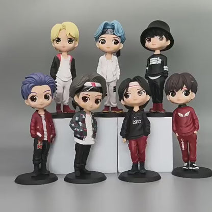 BTS Mini Action Figure Set (Set of 7) – Cute Chibi BTS Members Collectible Dolls for Desk, Shelf & Gifting