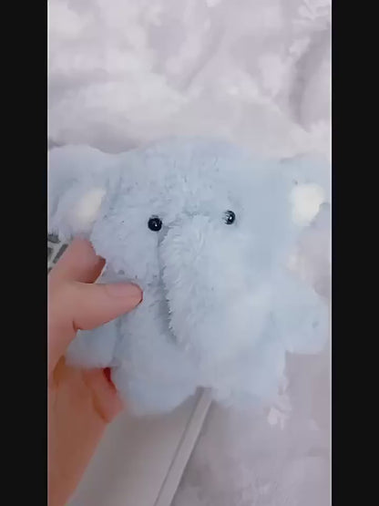 Cute Elephant Plush AirPods Case | Kawaii Furry Elephant AirPods Cover with Keychain | Soft Cartoon Protective Earbuds Case