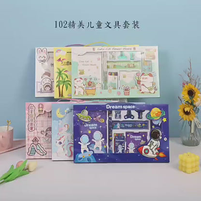 Cute Cartoon Stationery Gift Set for Kids – Unicorn, Space, Dinosaur &amp; Bunny Theme