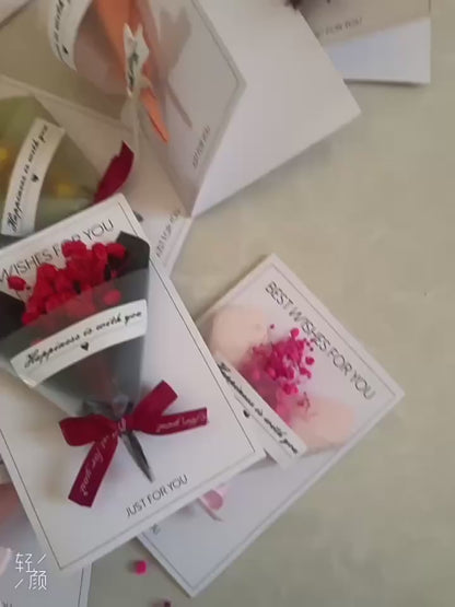 3D Mini Flower Bouquet Greeting Card – Handmade Dried Flower Pop-Up Card | Romantic Rose & Sunflower Gift Card | Birthday, Anniversary, Valentine & Thank You Card