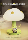 Kawaii Mushroom Table Lamp with Cute Panda Figurine – LED Night Light for Bedroom & Study
