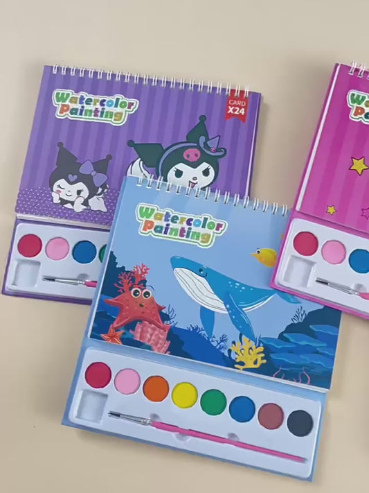 Cartoon watercolor painting set cross-border powder 8-color watercolor DIY handmade painting book