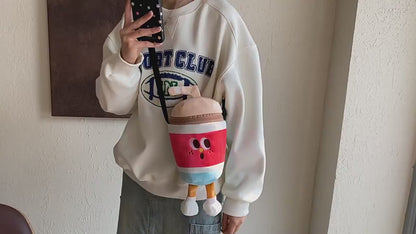 Kawaii Food Plush Sling Bag for Kids & Girls – Cute Hamburger, Fries, Toast & Drink Soft Mini Shoulder Bag