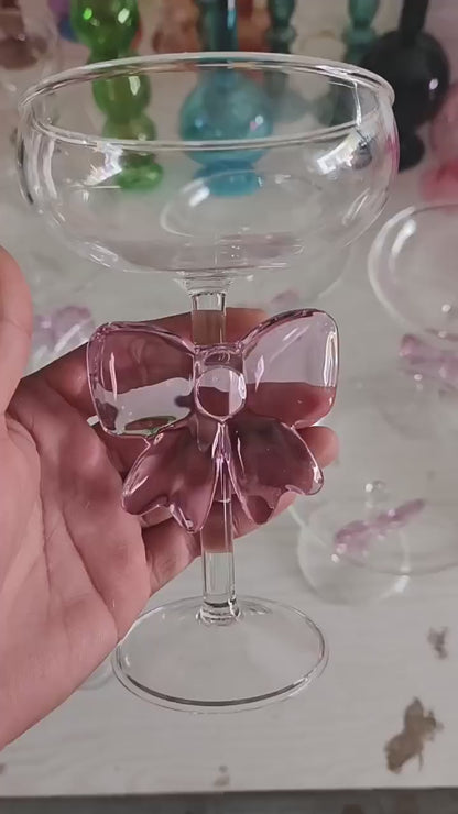 Pink Bow Coupe Glass | Cute Aesthetic Cocktail & Champagne Glass | Kawaii Glassware for Drinks & Desserts