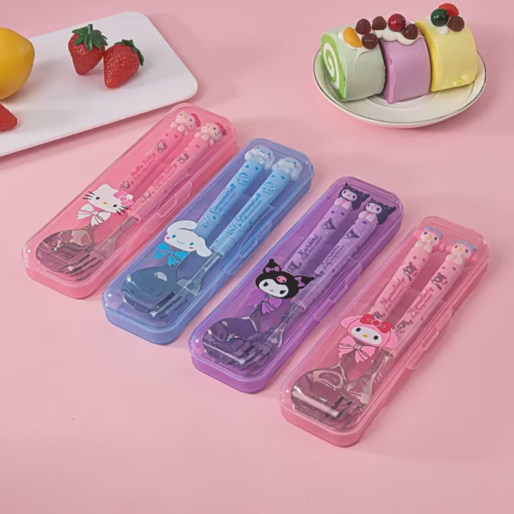 Sanrio Cute Cutlery Set with Case | Hello Kitty, Cinnamoroll, Kuromi & My Melody Fork & Spoon Set