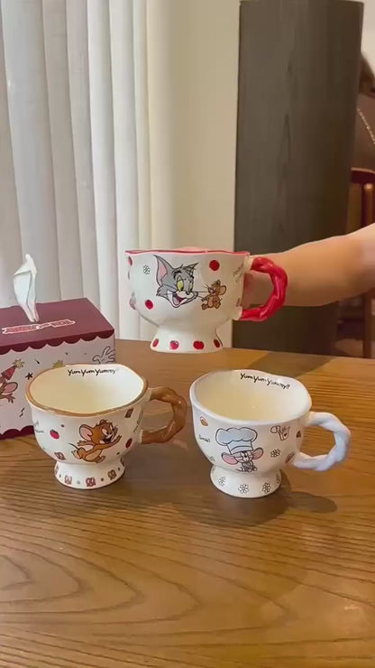 Tom & Jerry Ceramic Coffee Mug Set – Cute Cartoon Kawaii Vintage Style Cups (Tom & Jerry Official Design)