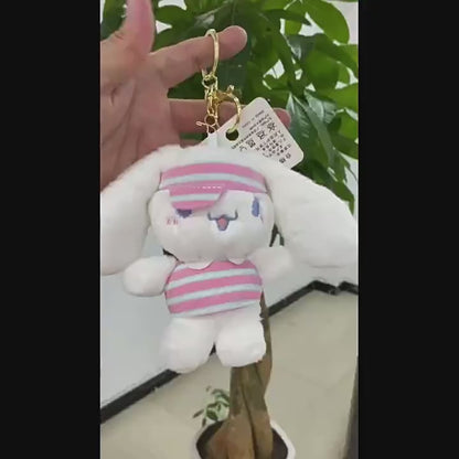 Cinnamoroll Sporty Stripes Plush Keychain – Cute Kawaii Charm